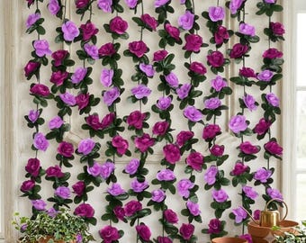 2 Pack 8.2FT Artificial Rose Flower Garland | Silk Hanging Floral Vine