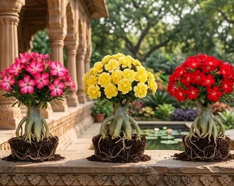 Desert Rose Live Plants | Pack of 3 Adenium Succulents | Flowering Patio Garden Plants