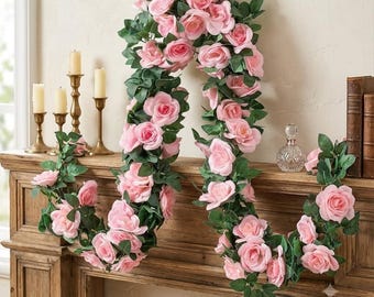 2 Pack 8FT Artificial Rose Garland | Silk Hanging Flower Vine Décor