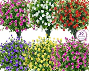20 Bundles Artificial Flowers - UV Resistant Faux Plants Outdoor