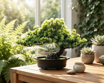 Artificial Bonsai Tree with Pot | Small Fake Plant for Desk & Home Dec