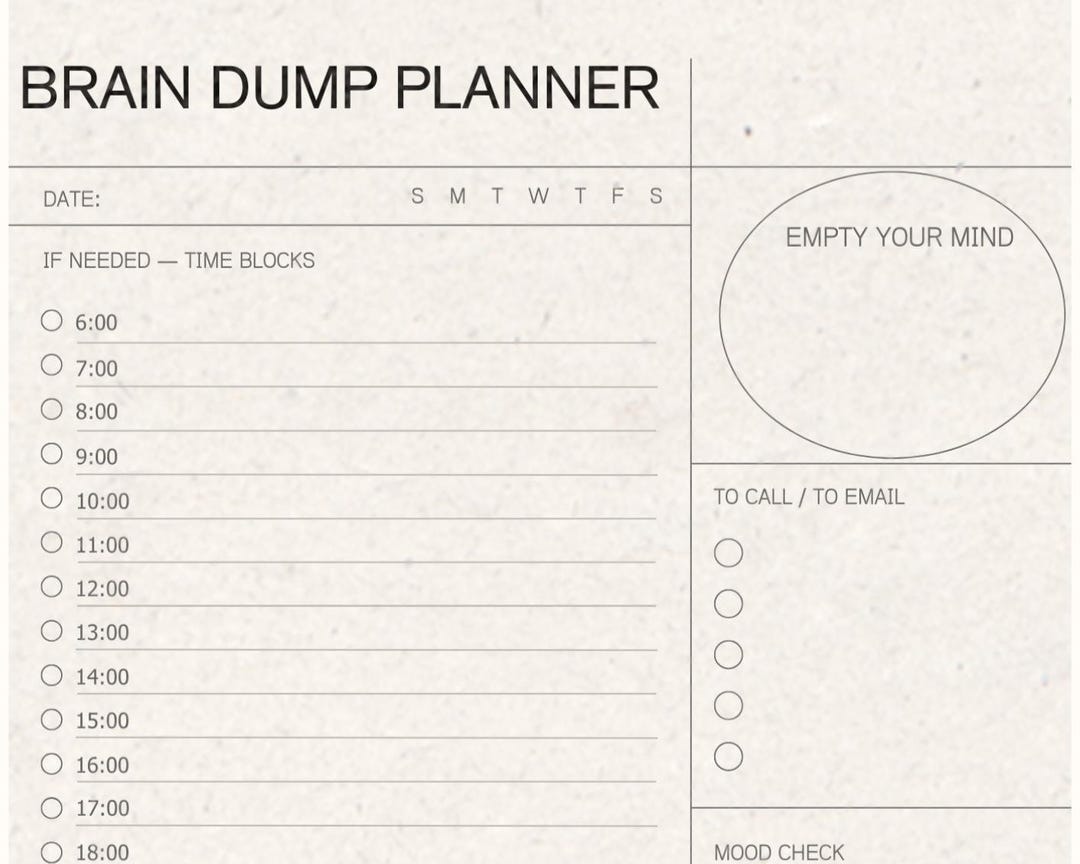 Brain Dump Planner Printable – ADHD Mental Reset Page, Minimal Focus ...