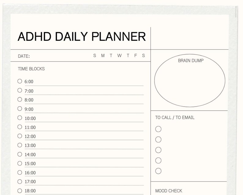 ADHD Daily Planner Printable – Minimal Productivity Planner With Brain ...