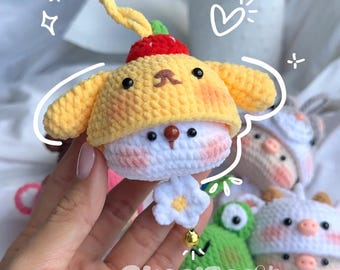 Llavero de animal de ganchillo hecho a mano, llavero de oso de peluche amigurumi, conejito y rana