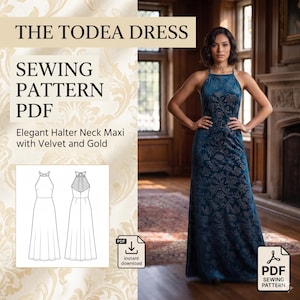 El vestido Todea: Patrón de costura en PDF para vestido largo elegante con escote halter - Patrón profesional para vestido de noche DIY - Descarga digital instantánea
