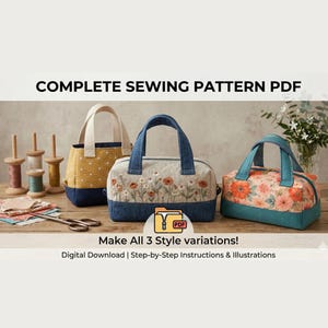 Quilted Boxy Handbag Sewing Pattern PDF, Zippered Travel Toiletry Bag Tutorial ,Cosmetic Pouch Pattern Digital Download