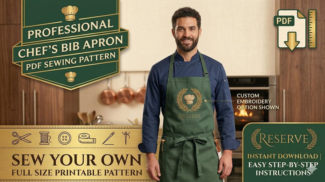 Professional Bib Apron Sewing Pattern PDF for Men & Women | Adjustable ...