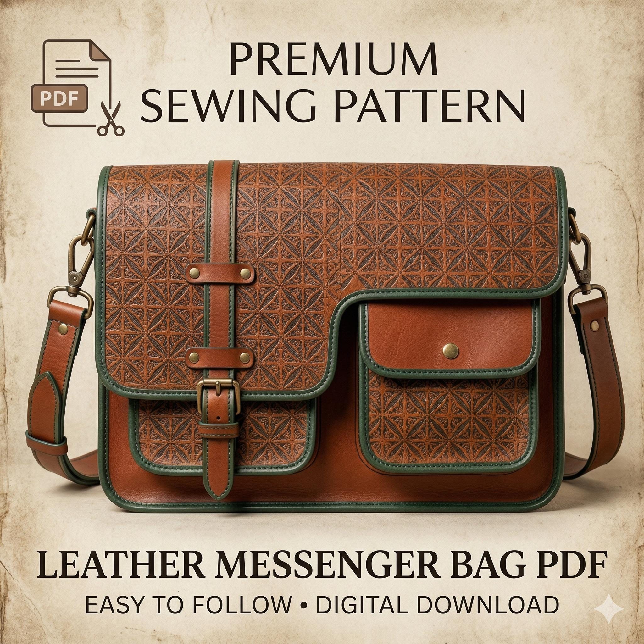 Leather Messenger Bag Sewing Pattern PDF, DIY Satchel Template for Men ...