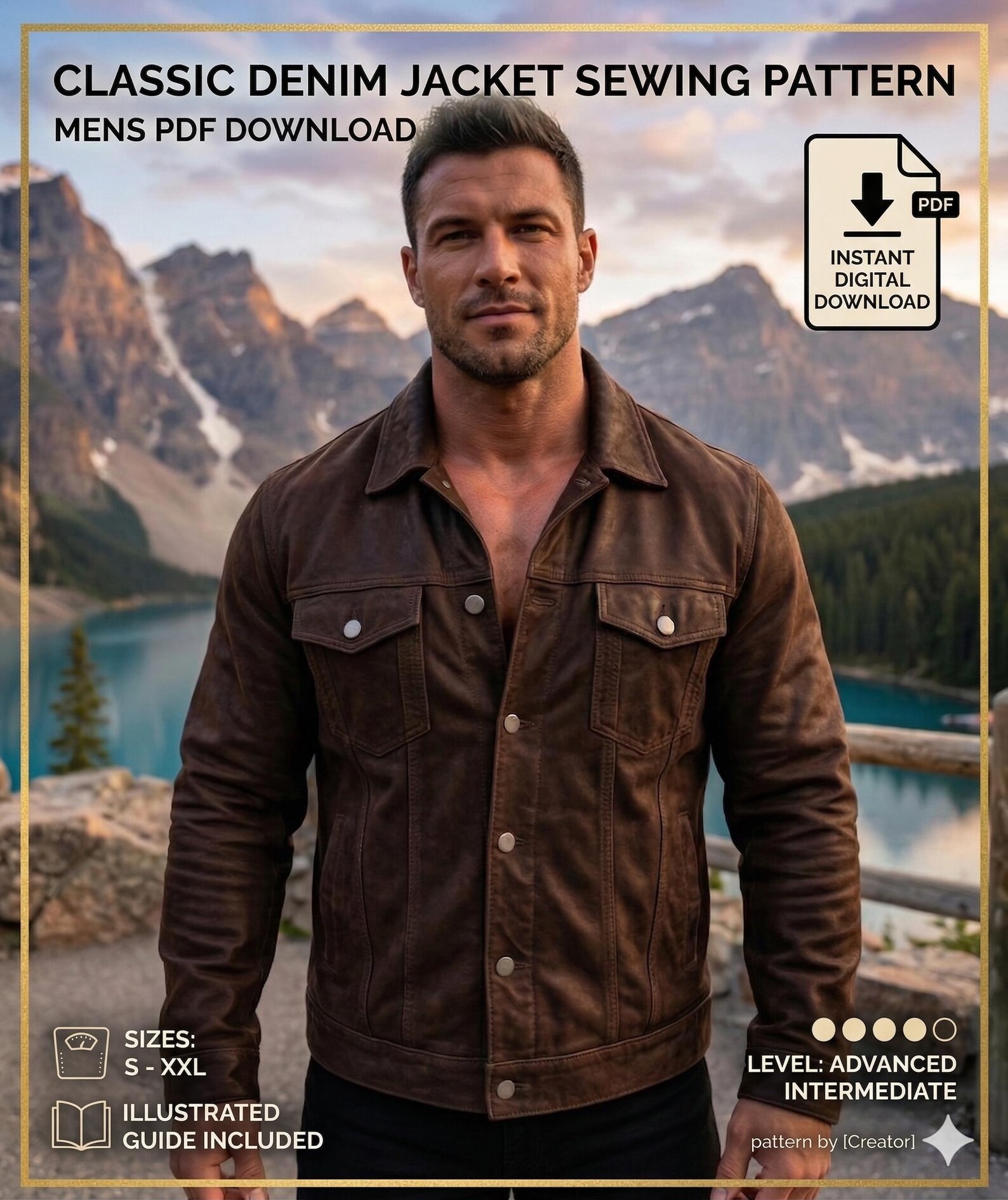 Heavy Jacket Pattern Mens Denim Jacket Sewing Pattern PDF, Classic Jean Jacket Pattern for ...
