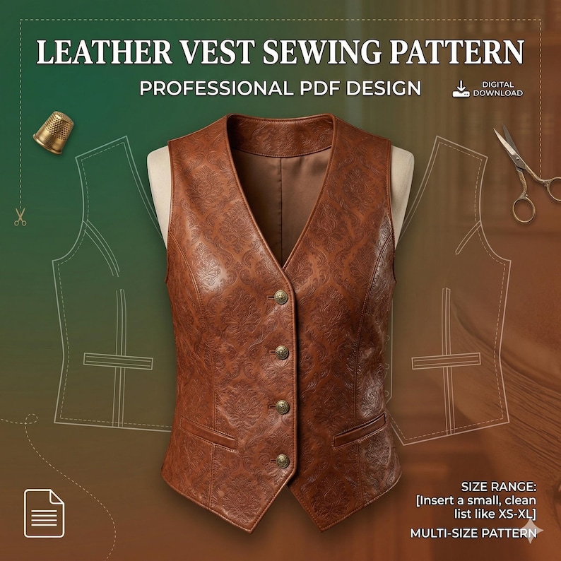 Leather Vest Sewing Pattern PDF for Women, Western Waistcoat Pattern ...