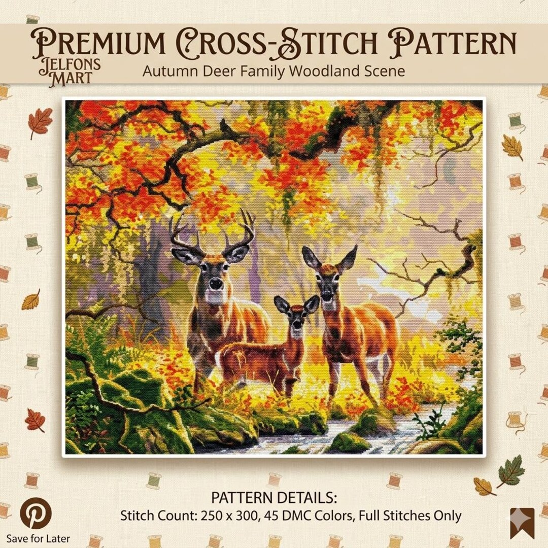 Autumn Deer Family Cross Stitch Pattern PDF, Woodland Forest Nature ...