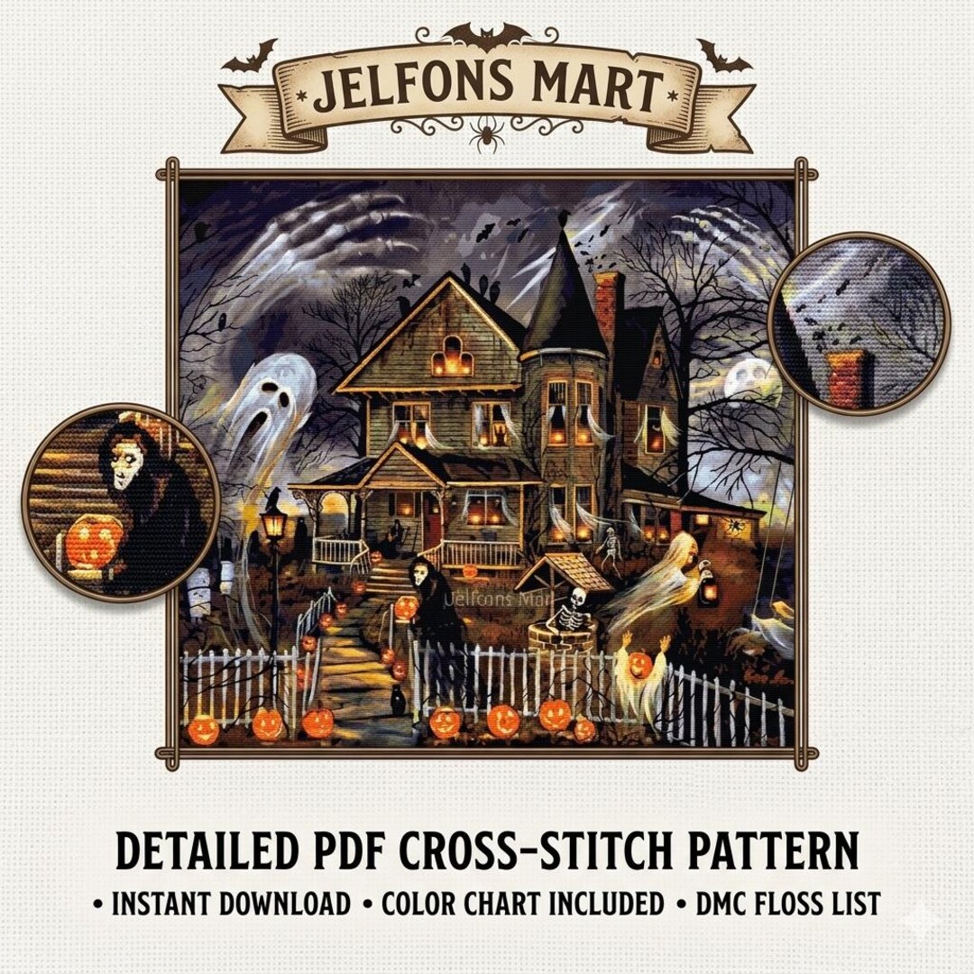 Haunted Mansion Halloween Cross Stitch Pattern PDF - Spooky House ...