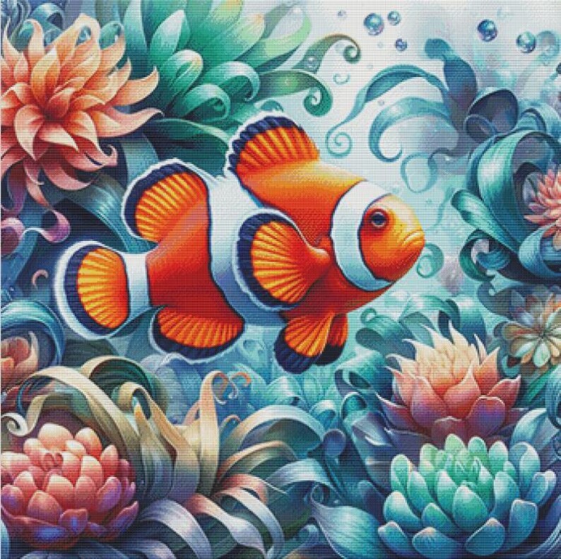 Clownfish Cross Stitch Pattern Pdf,tropical Sea Anemone Underwater ...