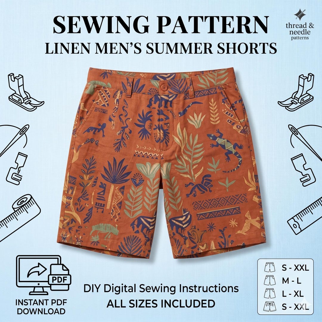 Linen Men Shorts Sewing Pattern PDF - Men's Summer Shorts Digital ...