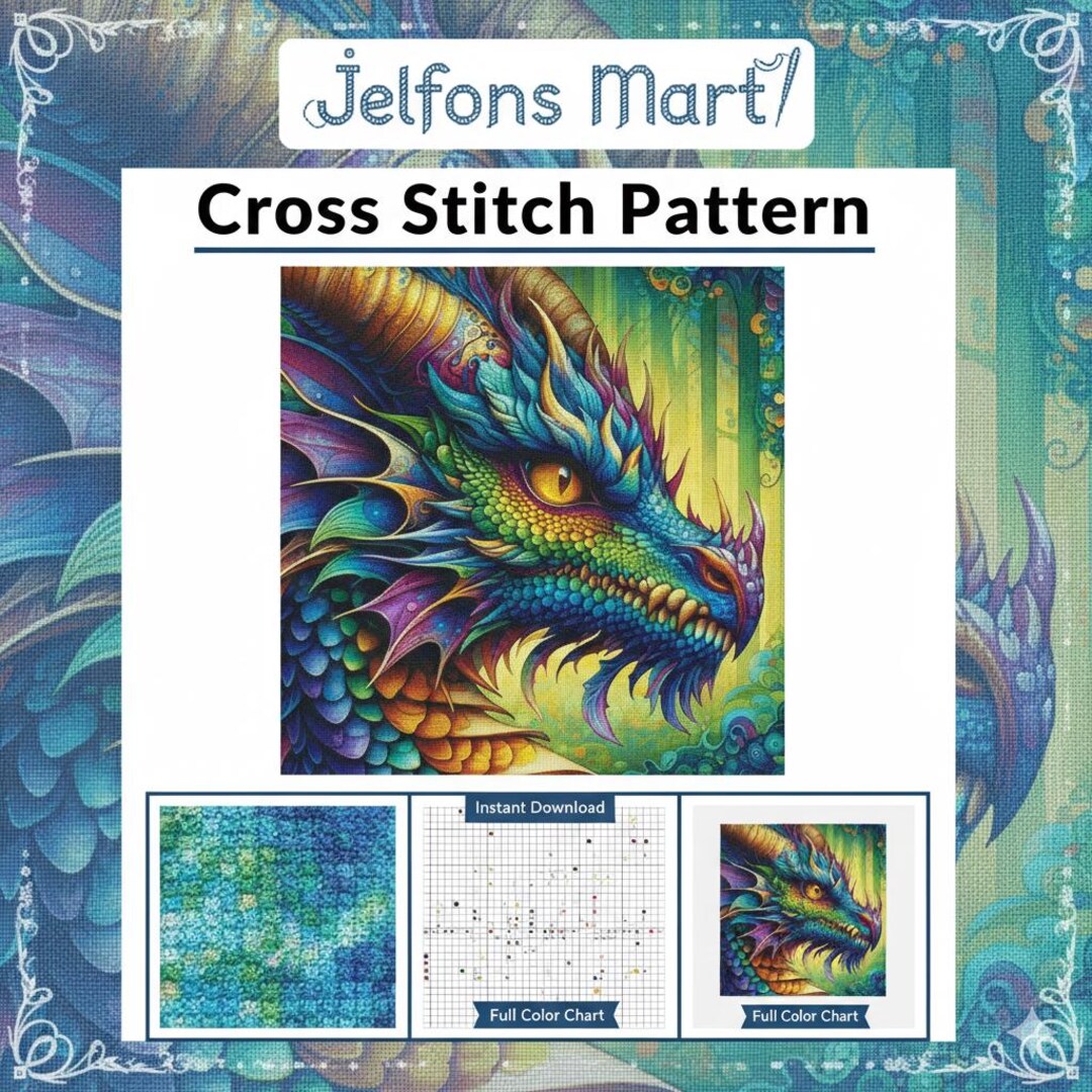 Fantasy Dragon Cross Stitch Pattern PDF, Full Coverage Mythical ...