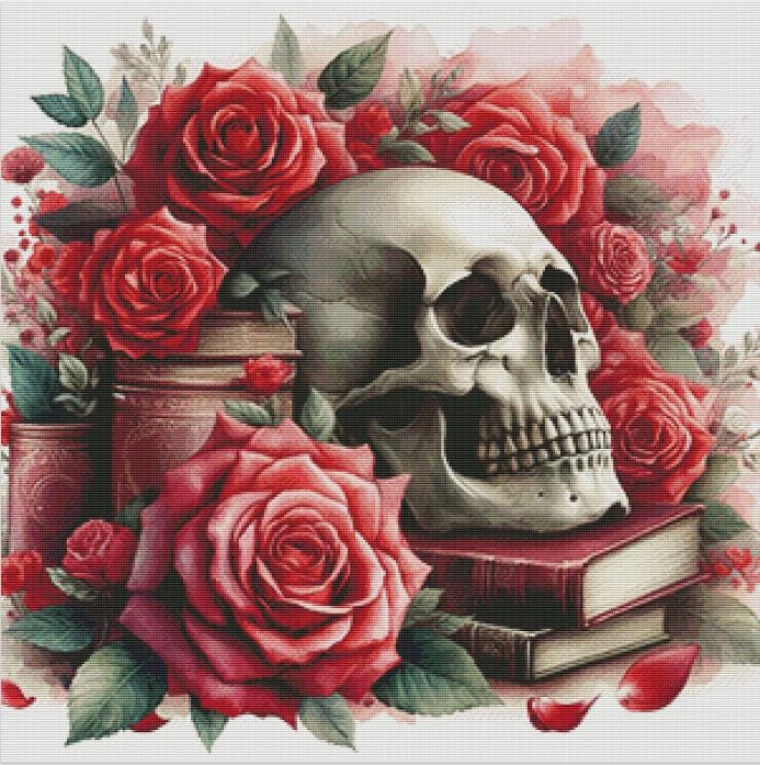 Vintage Skull and Red Roses Cross Stitch Pattern PDF, Gothic Floral ...