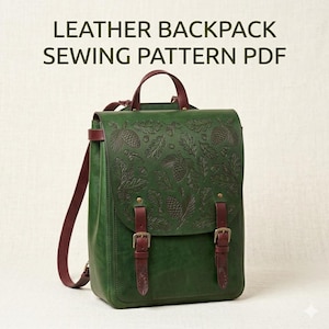 Leather Backpack Sewing Pattern PDF, Leathercraft Pattern for Men and Women, DIY Rolltop Rucksack Template, Oak Leaf Tooled Bag Pattern