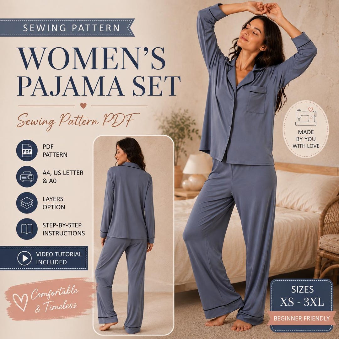 Women Pajama Set Sewing Pattern PDF, Loungewear Sewing Pattern ...