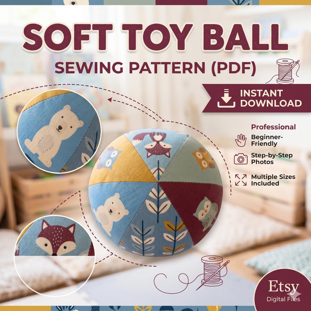 Soft Toy Ball Sewing Pattern PDF - Montessori Sensory Fabric Ball ...