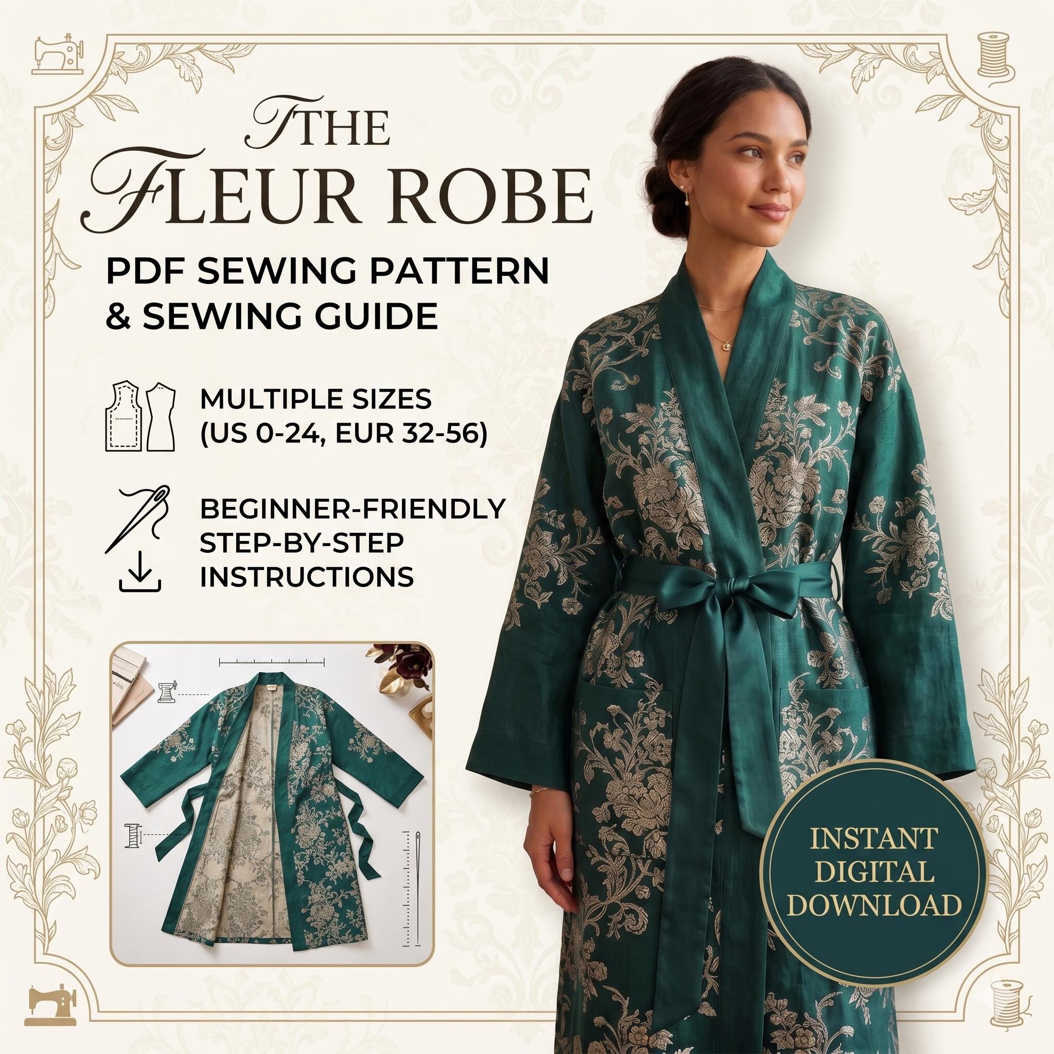 The Fleur Robe - Luxury PDF Sewing Pattern for Women - Easy Beginner ...