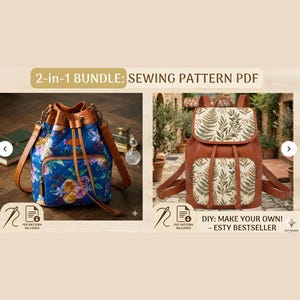 2-in-1 Sewing Pattern PDF: Backpack and Bucket Bag Design | DIY Digital with 3D Pocket & Drawstring | Step-by-Step Handbag Guide