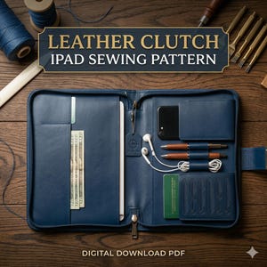 Leather iPad Clutch Sewing Pattern PDF, Digital Leathercraft Template for Tablet Folio, DIY Leather Organizer Tutorial, Tech Case Pattern