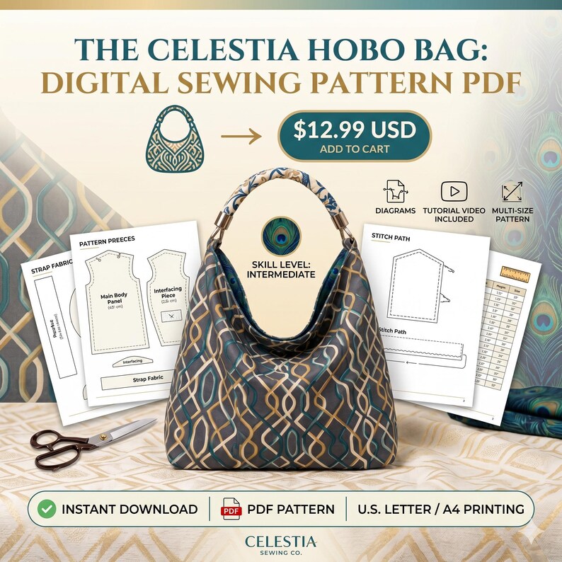 Hobo Bag Sewing Pattern PDF - Digital Download Slouchy Shoulder Bag ...