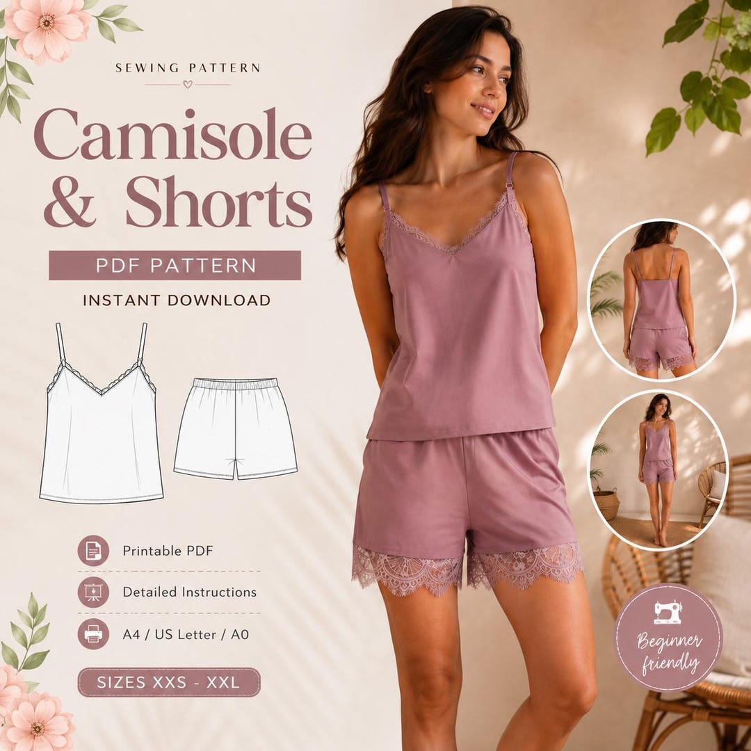 Camisole and Shorts Sewing Pattern PDF, Pajama Set Pattern for ...
