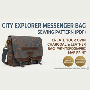 Messenger Bag Sewing Pattern PDF, City Explorer Men's Shoulder Bag Tutorial, Topographic Map Canvas Satchel DIY