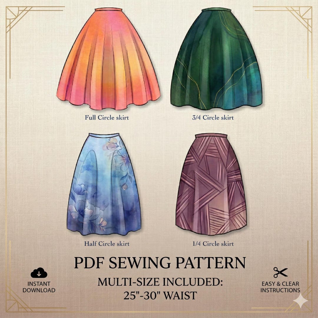 Circle Skirt Sewing Pattern PDF for Women, Full 3/4 Half 1/4 Circle ...