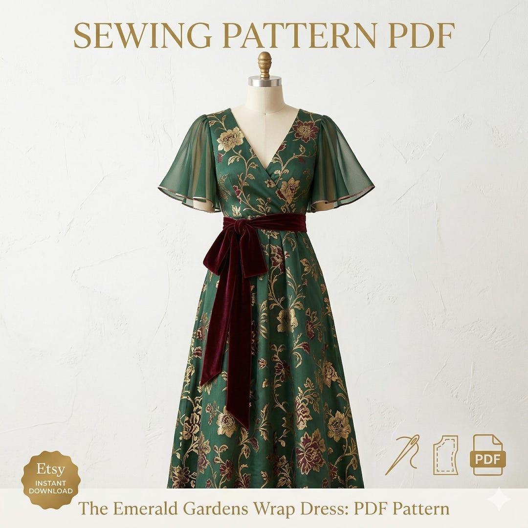 Wrap Dress Sewing Pattern PDF for Women, Flutter Sleeve Maxi Dress ...