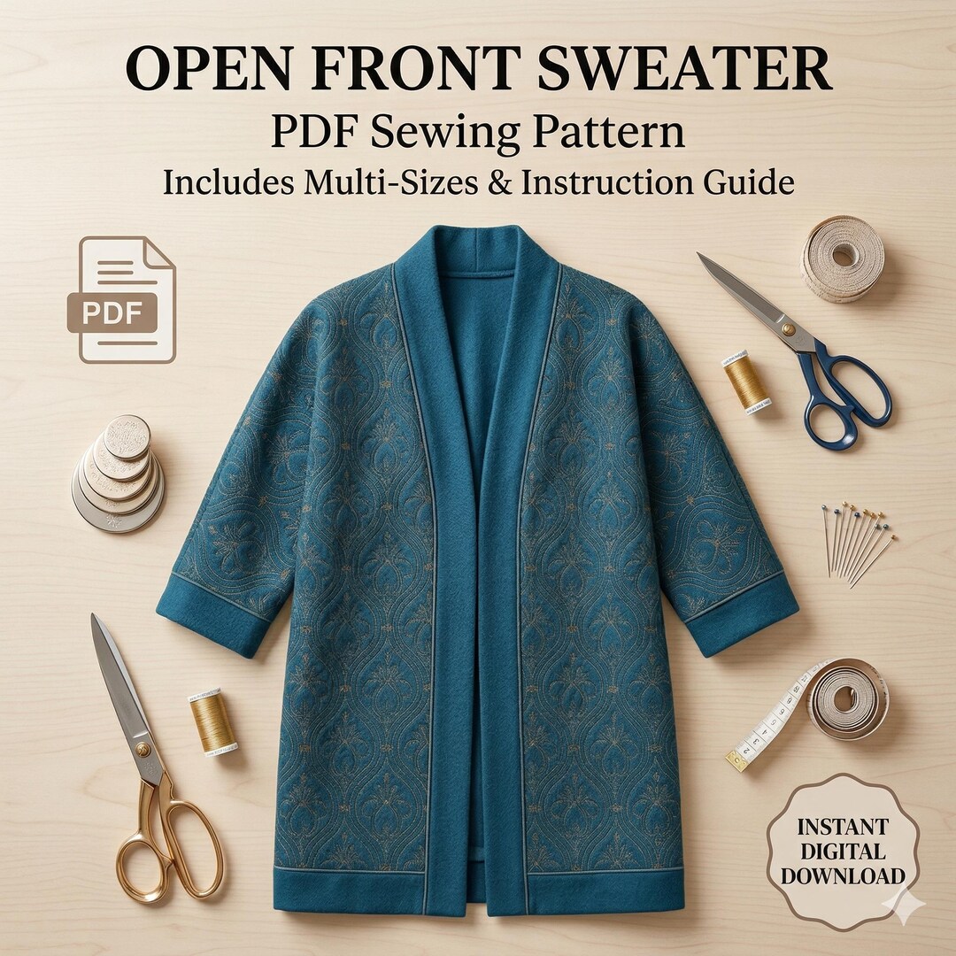 Open Front Sweater Sewing Pattern PDF, Oversized Cardigan Jacket ...