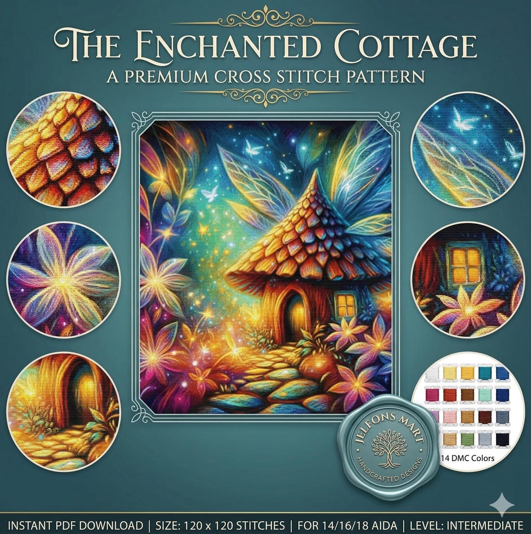 Fantasy Hut Cross Stitch Pattern PDF - Magic Fairy House Embroidery ...