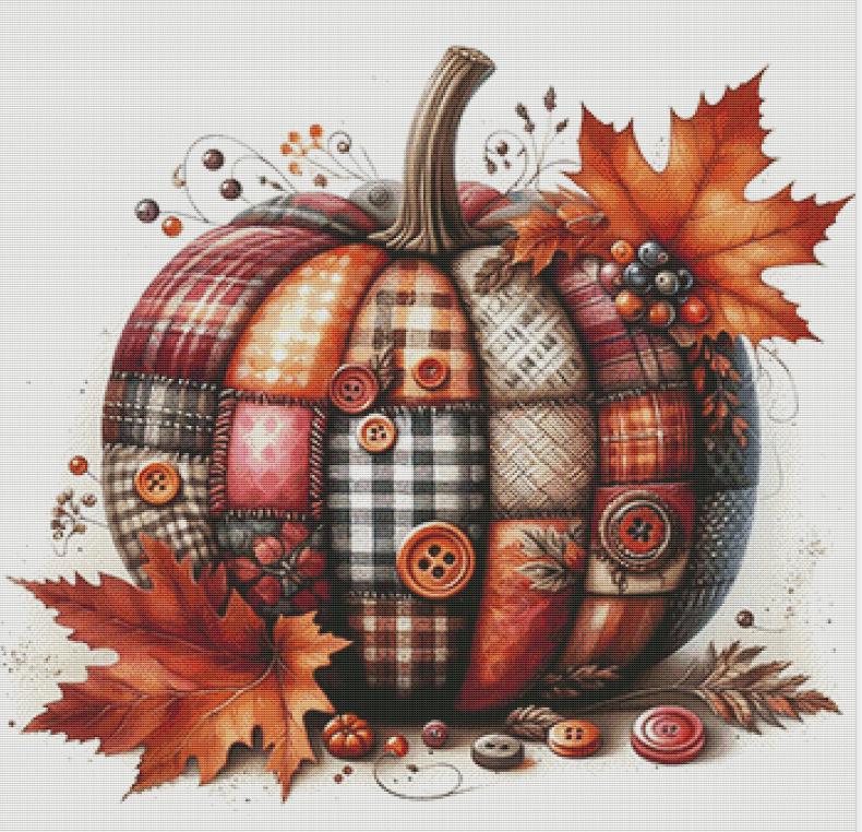 Patchwork Pumpkin Cross Stitch Pattern, Autumn Fall Decor Embroidery ...