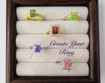 Customizable Rectangle Adjustable Ring | Choose Your Gemstone Color