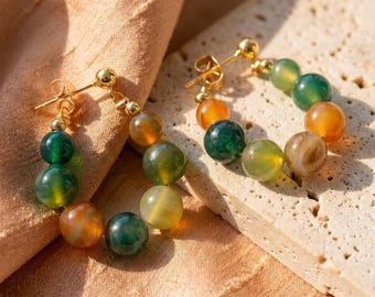 Pendientes colgantes de cuentas de ágata de colores vibrantes, elegantes y hechos a mano para mujer, estilo boho vintage.