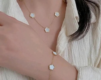 Vintage Clover Flower Jewelry Set, Handmade Fashion Accessories For Women, Dainty Bracelet