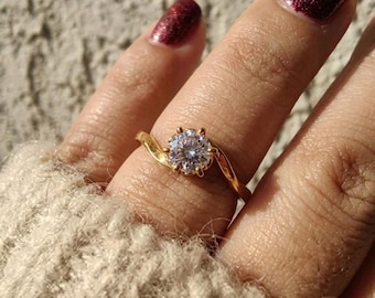 Gold Flower Ring, Adjustable Crystal Floral Ring, Sparkling Statement Jewelry Gift for Women