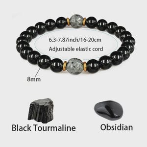 Pulsera de obsidiana natural y turmalina negra – Cuentas de piedra negra pulidas hechas a mano imagen 2