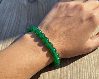 Emerald 8mm Beaded Bracelet: Handmade Protection Gemstone Crystal Stretch Jewelry