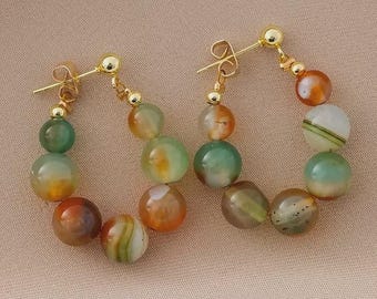 Handmade Elegant Women Vibrant Colored Agate Bead Drop Earrings Bohemian Vintage Colors Agate Beads