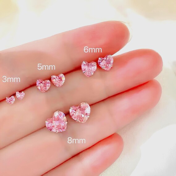 Handmade Silver Pink Heart Stud Earrings, Minimalist Design