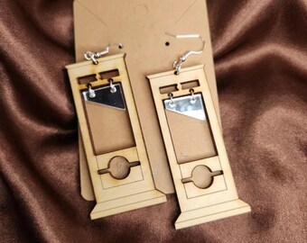 Handmade Guillotine Earrings - Unique Design with Historical and Contemporary Charm, Unisex, Mirror Acrylic