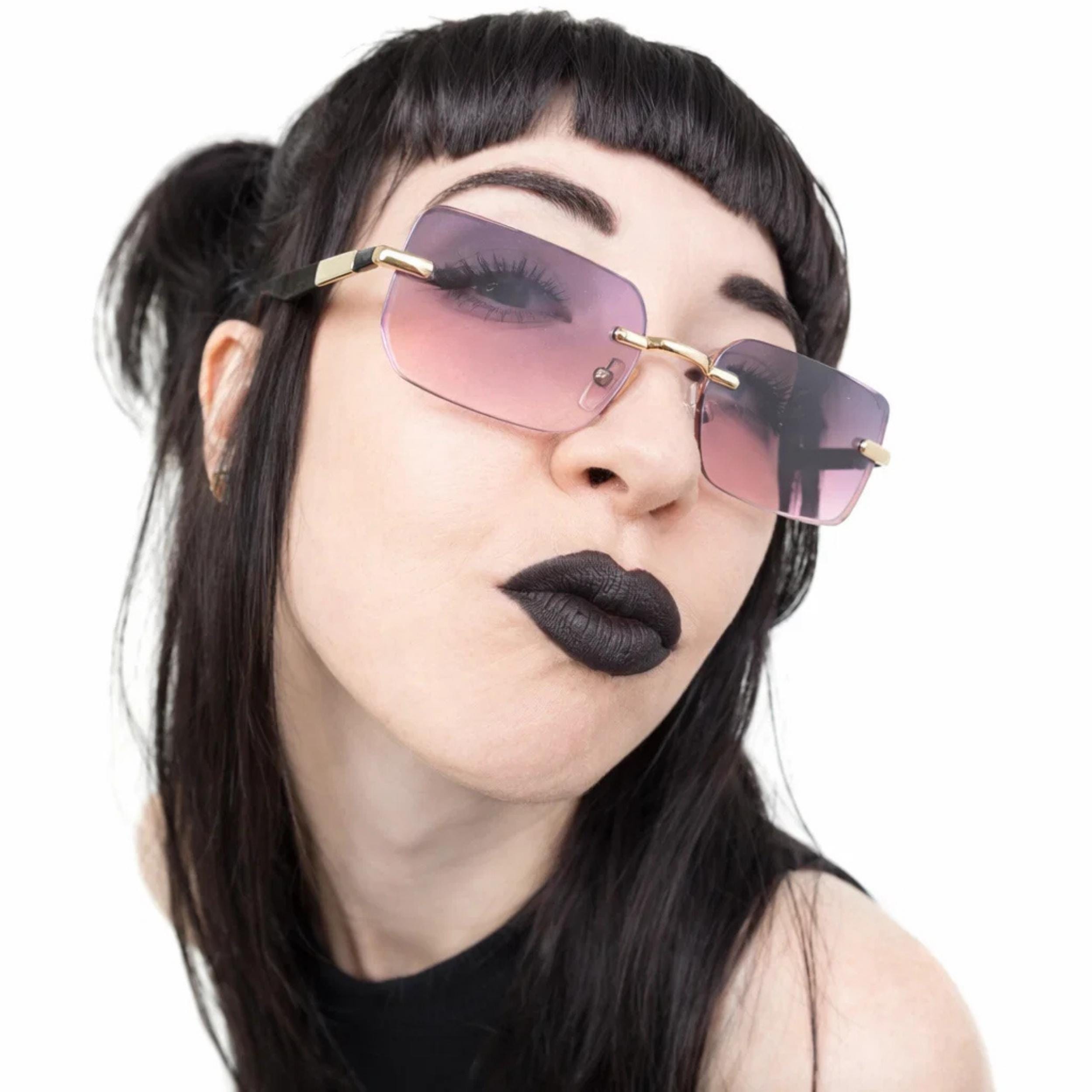 Y2K Rimless Rectangle Sunglasses: Gothic Vintage Frameless  display picture 1