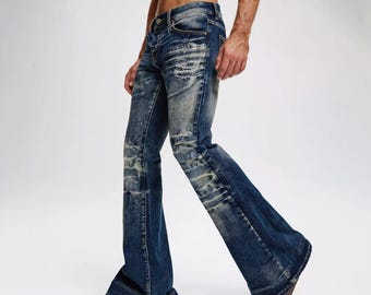 Y2K Denim Ausgestelltes Trompetenjeans Gothik Streetwear Hose mit weitem Bein: Retro Gewaschene Hohe Taille Grunge Emo Alt Unisex Slim Fit Jeanshosen