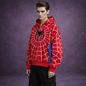 Sweat à capuche zippé gothique araignée Y2K Veste streetwear surdimensionnée : impression 3D, impression 3D, sweat-shirt unisexe moussant, Emo Alt, fermeture éclair complète