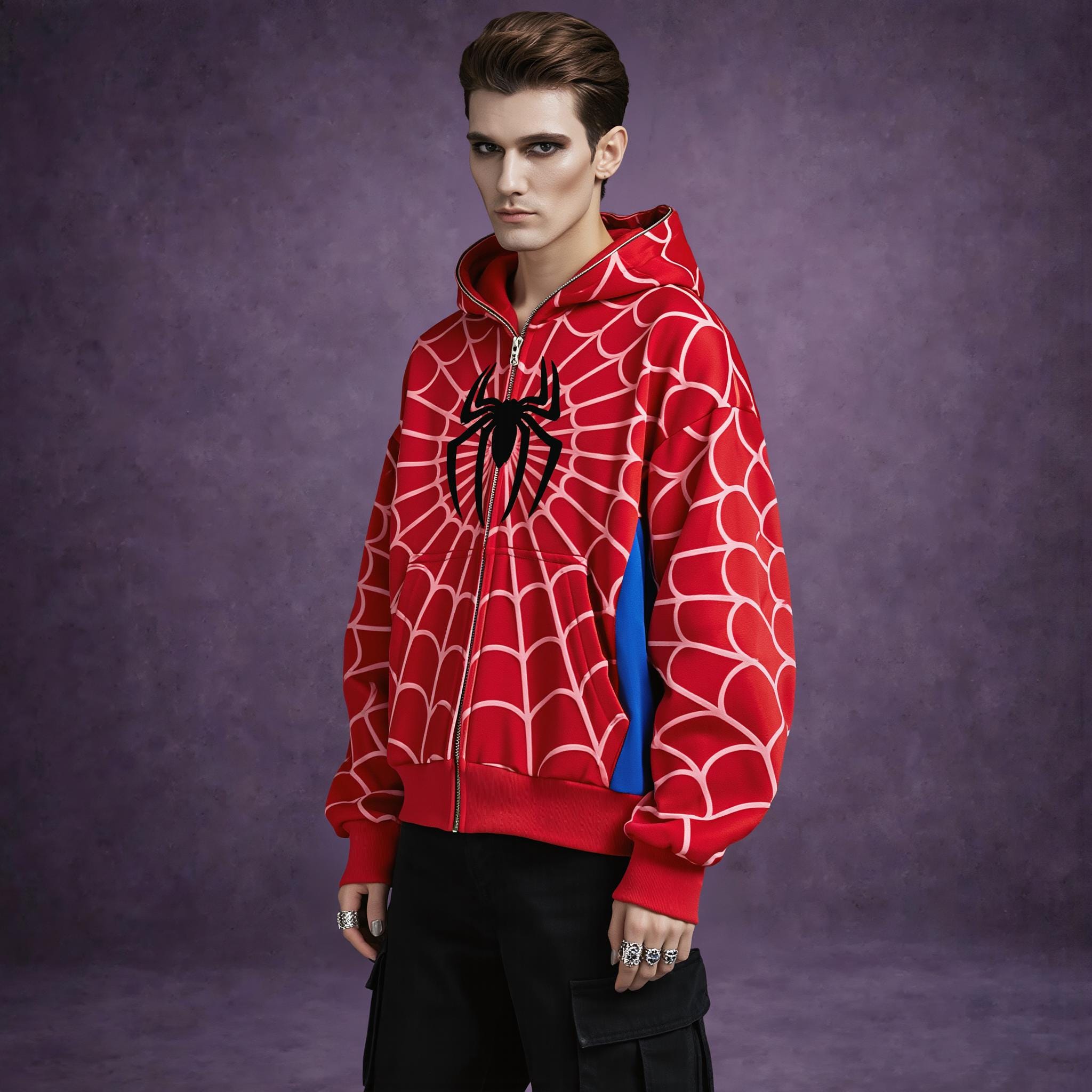 Y2K Gothic Spider Zip up Hoodie Oversized Streetwear Jacket: 3D