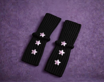 Y2K Gothic Gestreifte Armstulpen Fingerlose Handschuhe: Gestrickte Langarm Harajuku Emo Grunge Alt Winter Handgelenk Handschuhe Soft Stretch