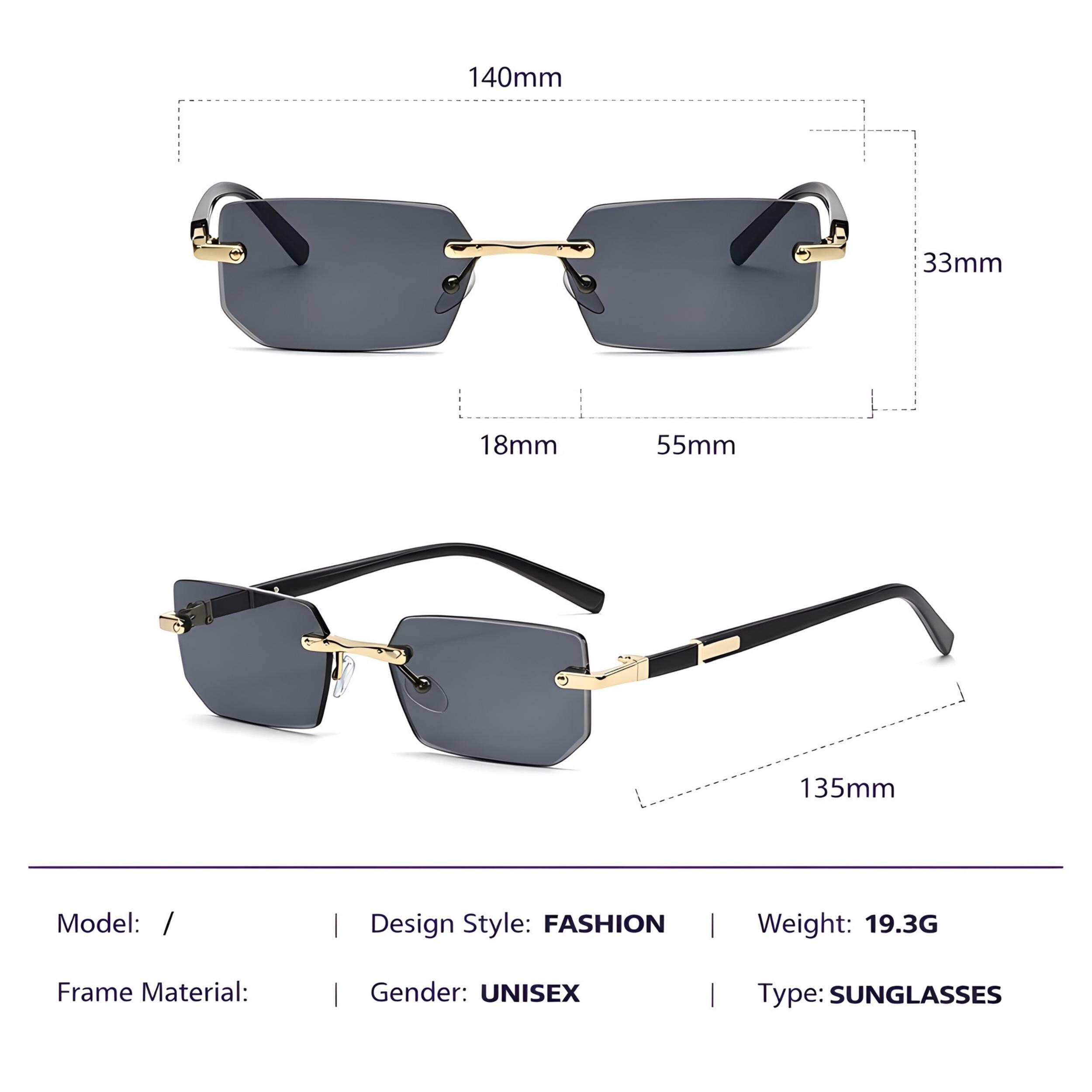 Rimless Rectangle Sunglasses Hexagon Shade Eyewear Frameless Retro Y2K Glasses Y2K Rimless Rectangle Sunglasses: Gothic Vintage Frameless  main image 3