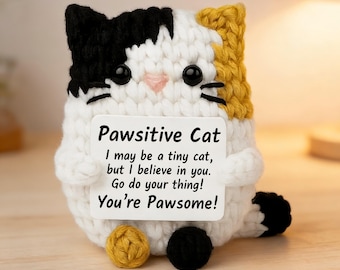 Handmade Crochet Calico Cat Plush | Positive Energy Desk Buddy | Emotional Support Stuffed Animal
